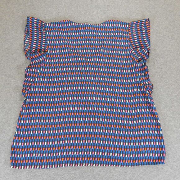 Gap Womens Shirt Large Blue Pink VNeck Flowy Geometric Lightweight Ruffle Sleeve - Picture 7 of 8